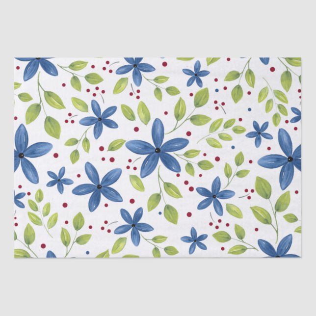 Papier Mousseline Indigo Waterolor Floral Bouquet Motif (Recto)
