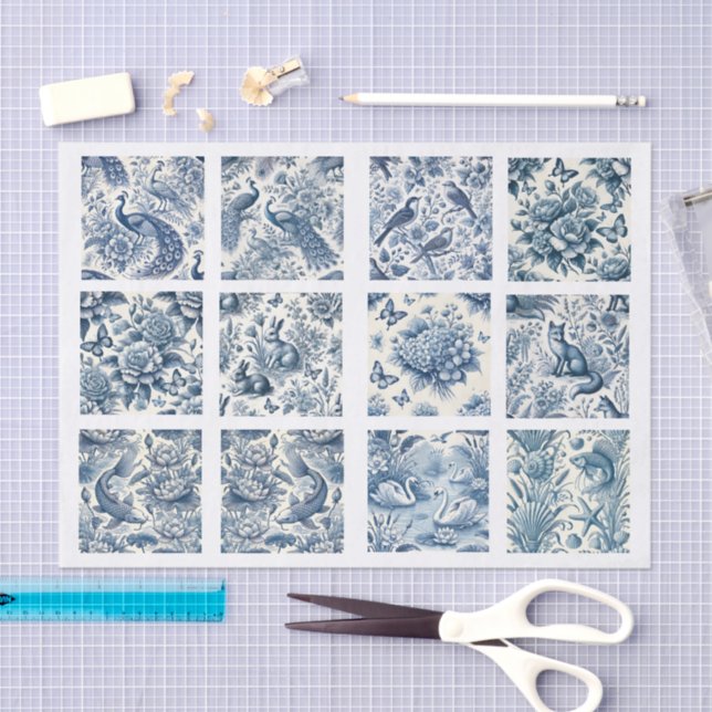 Papier Mousseline Individual Blue Chinoiserie Inspired Decoupage (Artisanat)