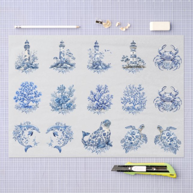 Papier Mousseline Individual Vintage Inspired Blue White Delft (Artisanat)