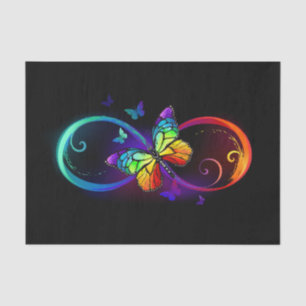 Papier Mousseline Infini vibrant avec papillon arc-en-ciel sur noir