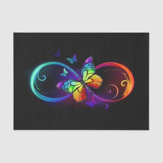 Papier Mousseline Infini vibrant avec papillon arc-en-ciel sur noir (Recto)