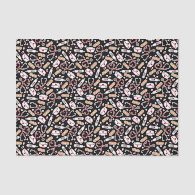 Papier Mousseline Infirmière Amour Imprimer Arrière - plan noir (Recto)