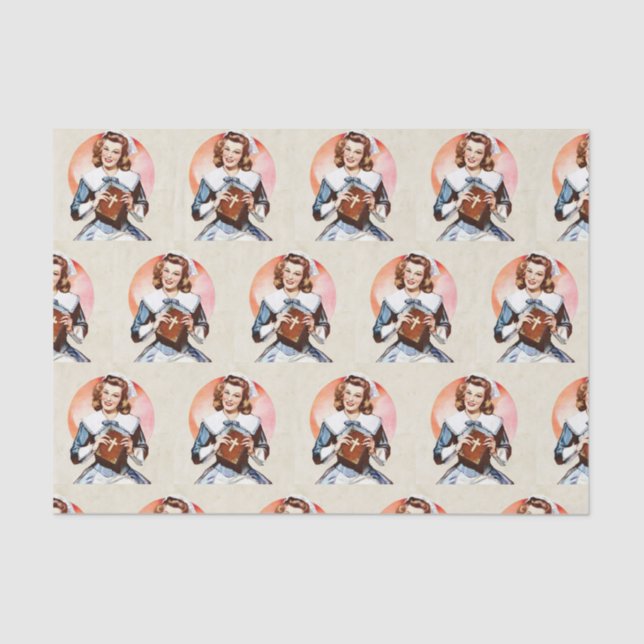 Papier Mousseline Infirmière vintage avec la Bible     (Recto)