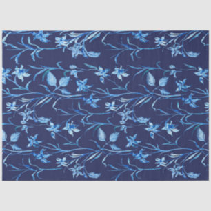 Papier Mousseline Influence Asiatique Marine Blue Iris Floral Decoup