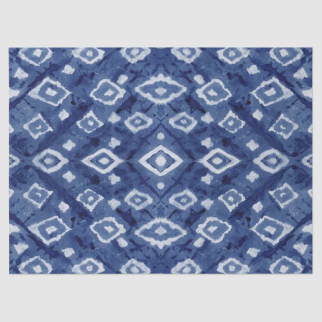 Papier Mousseline Influence asiatique Shibori Tie Dye Indigo Bleu Bl (Recto)