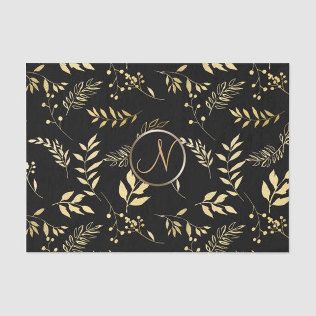 Papier Mousseline Initiale de lettre de monogramme chic feuilles or  (Recto)