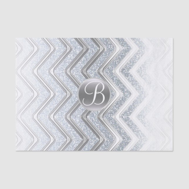 Papier Mousseline Initiale de monogramme à chevron blanc argenté bri (Recto)