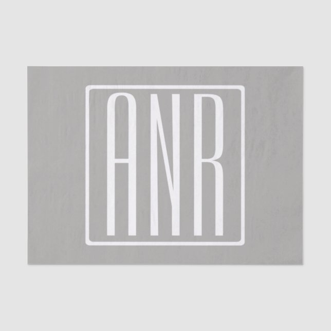 Papier Mousseline Initiales Monogramme | Blanc Sur Gris Clair (Recto)