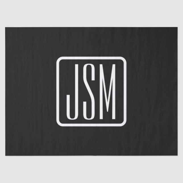 Papier Mousseline Initiales Monogrammées Modernes | Noir & Blanc (Recto)