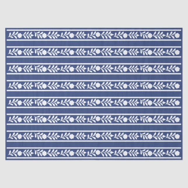 Papier Mousseline Inky Blue 2 Floral Incrustation d'os découpage (Recto)