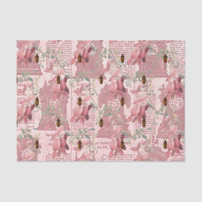 Papier Mousseline Insecte vintage et papier journal (Recto)