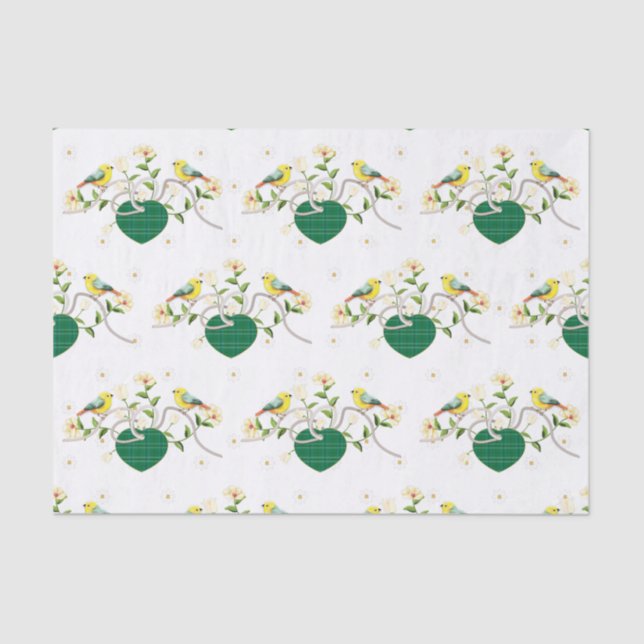Papier Mousseline Inséparables Floral Plaid (Recto)