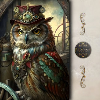 Papier Mousseline Inventeur Steampunk Hibou Fantaisiste Vintage