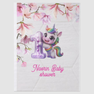 Papier Mousseline Invitation à une baby shower avec licorne 