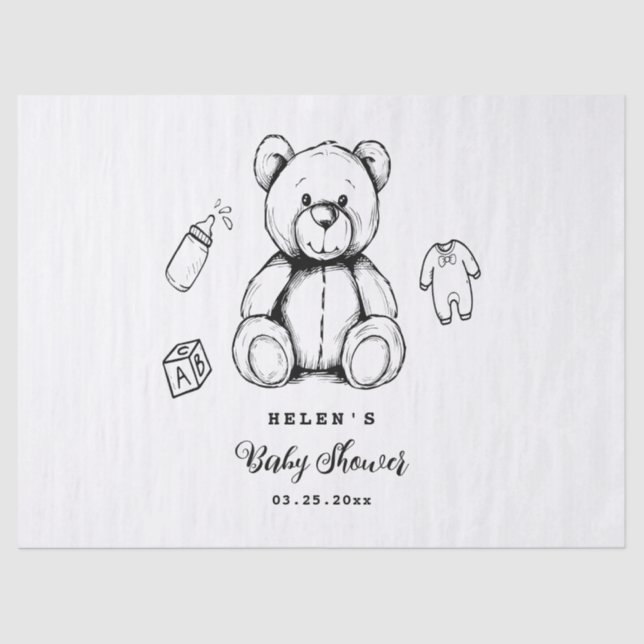 Papier Mousseline Invitation au Baby shower de l'ours en peluche, no (Recto)