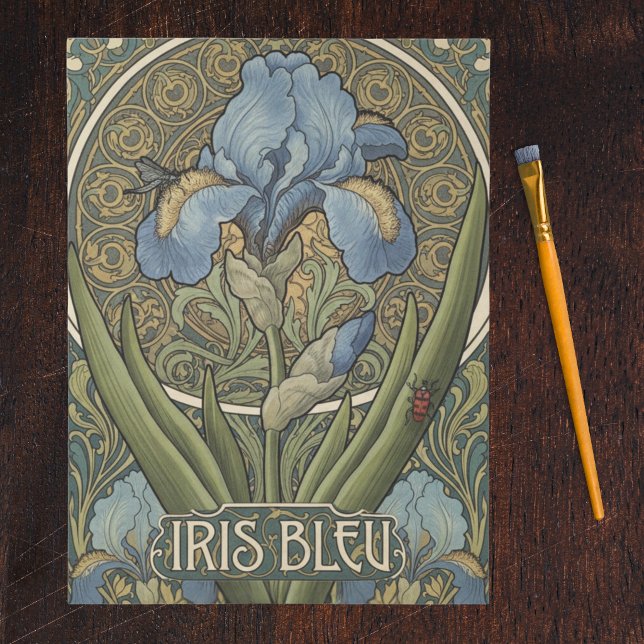 Papier Mousseline Iris Bleu de Style Français Art Nouveau Iris Bleus (Créateur téléchargé)