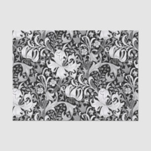 Papier Mousseline Iris et lis de William Morris, noirs et blancs