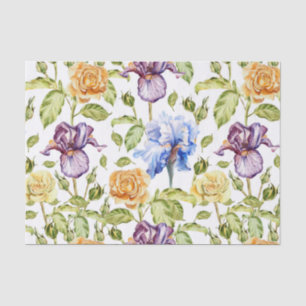 Papier Mousseline Iris et rose aquarelle motif floral