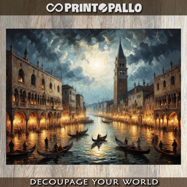 Papier Mousseline Italie Canal de Venise au clair de lune (Créateur téléchargé)