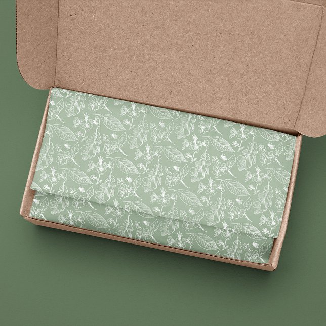 Papier Mousseline Ivory Ecru Feuille Floral Art Motif Sur Sage Green (Créateur téléchargé)