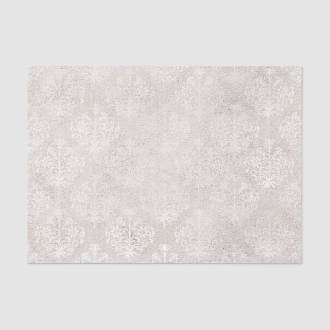Papier Mousseline Ivory et blanc Vintage Damask (Recto)