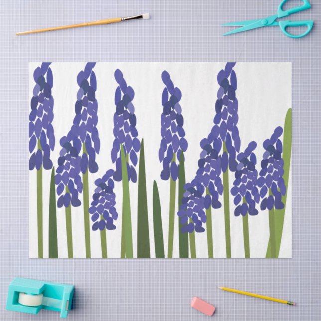 Papier Mousseline Jacinthe des vignes Fleur Florale Bleu Violet (Artisanat)