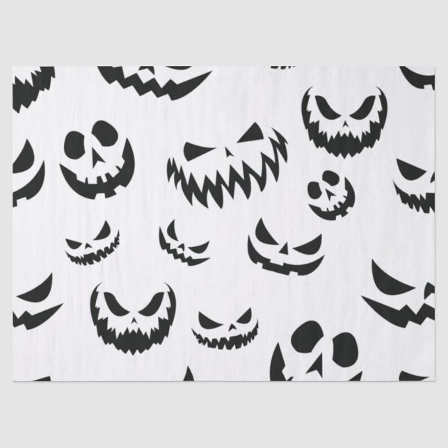 Papier Mousseline Jack-o'-lantern face Citrouille noir et blanc (Recto)