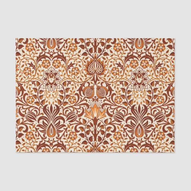Papier Mousseline Jacobean Floral Damask, Beige et Chocolat Brown (Recto)