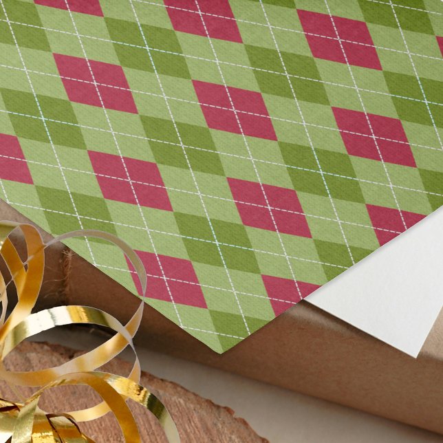 Papier Mousseline Jacquard 'Elf de Noël' Vacances Vert & Diamant Rou (Créateur téléchargé)