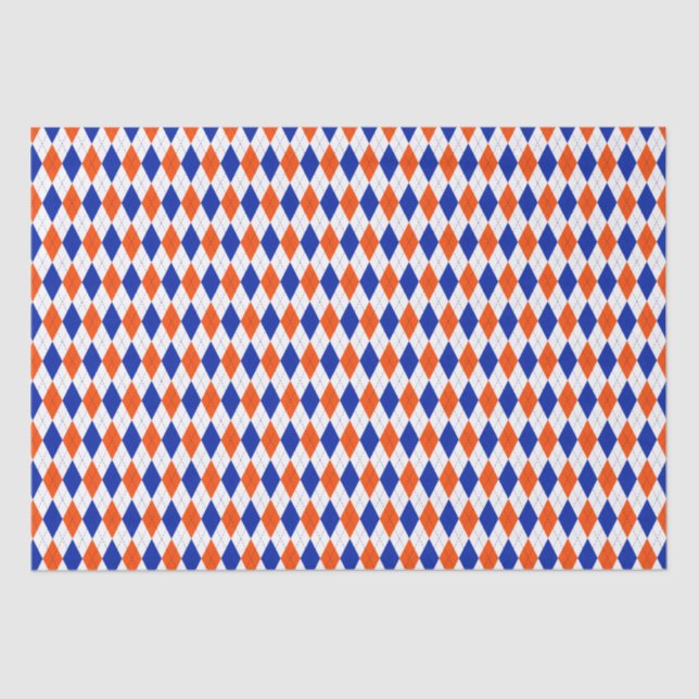 Papier Mousseline Jacquard orange et bleu diamant (Recto)