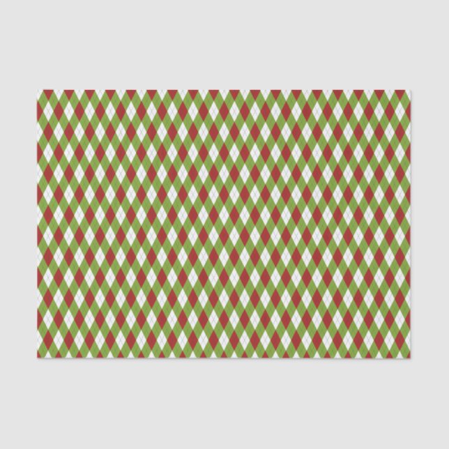 Papier Mousseline Jacquard rouge et vert de Noël Motif arlequin (Recto)