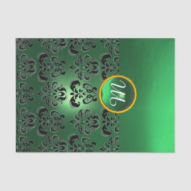 Papier Mousseline JADE NOIR GEMME DE DAMAS MONOGRAMME Floral (Recto)