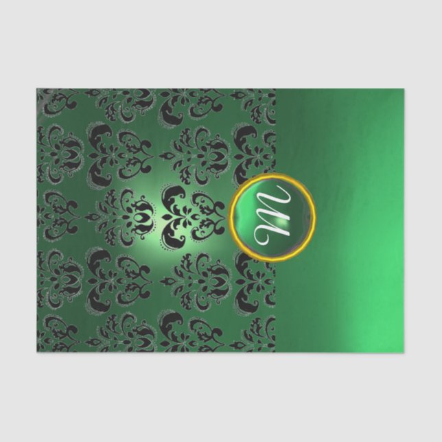 Papier Mousseline JADE NOIR VERT FLEUR DE DAMAS GEMME MONOGRAMME Flo (Recto)