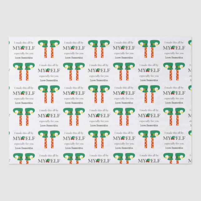 Papier Mousseline J'ai tout fait par mon elfe Nom pour les cadeaux f (Recto)