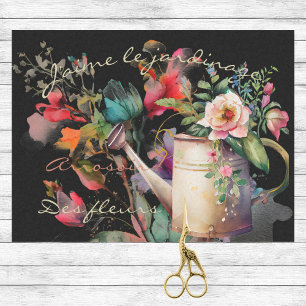 Papier Mousseline J'aime Le Jardinage French Floral and Watering Can