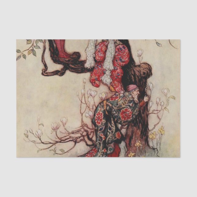 Papier Mousseline « January Helping May » par Warwick Goble (Recto)