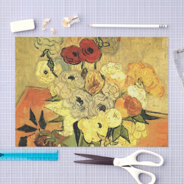 Papier Mousseline Japanese Vase, Roses, Anemones by Vincent van Gogh (Artisanat)
