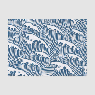 Papier Mousseline JAPANESE  WAVE PATTERN IN BLUE Tissue Paper