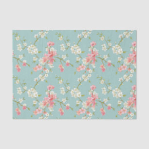 Papier Mousseline Japonais, fleurs de cerisier, sarcelle d'hiver,