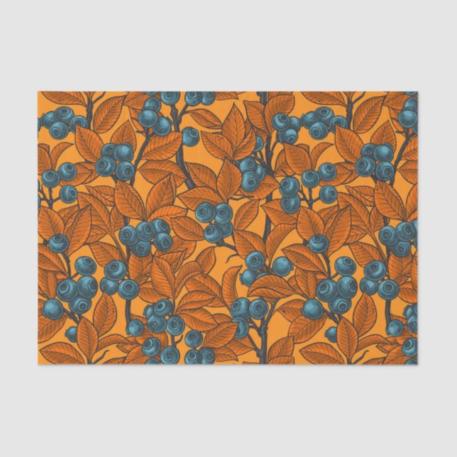 Papier Mousseline Jardin aux bleuets, bleu et orange (Recto)