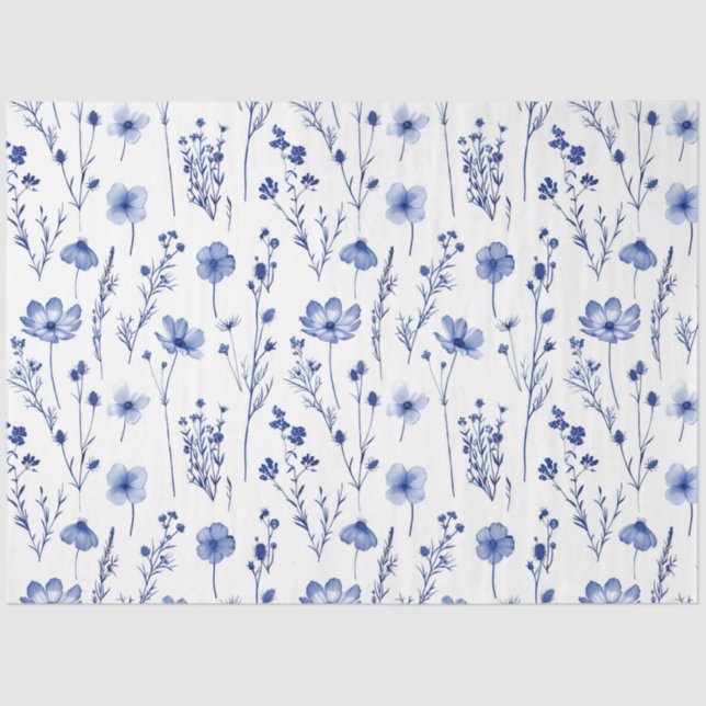 Papier Mousseline Jardin Bleu Fleur sauvage Motif (Recto)