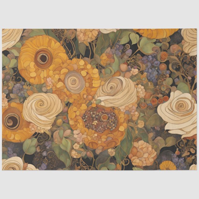 Papier Mousseline Jardin Boho d'or Floral (Recto)