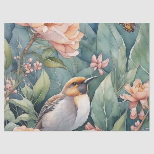 Papier Mousseline Jardin d'aquarelle Whimsical avec Décou d'oiseau u (Recto)