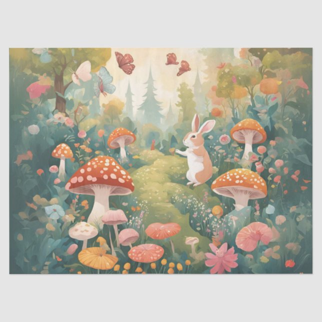 Papier Mousseline Jardin de Champignons Fantaisiste (Recto)