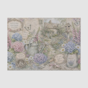 Papier Mousseline Jardin de cottage anglais vintage Hydrangeas Digit