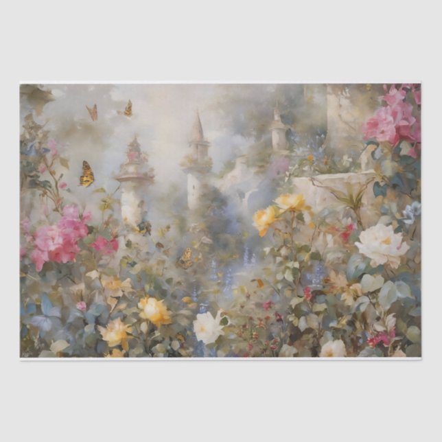 Papier Mousseline Jardin de fleurs enchanté découpage (Recto)