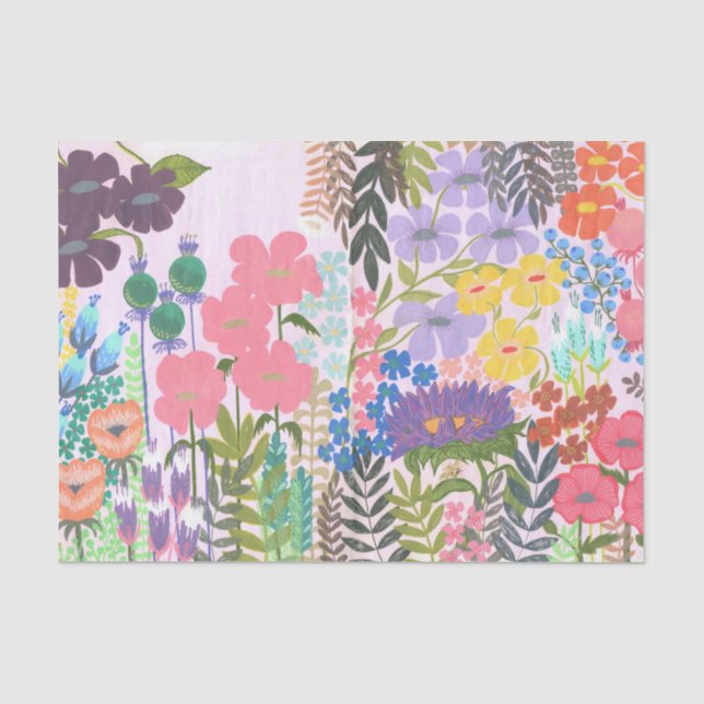Papier Mousseline Jardin de fleurs peintes d'art original (Recto)