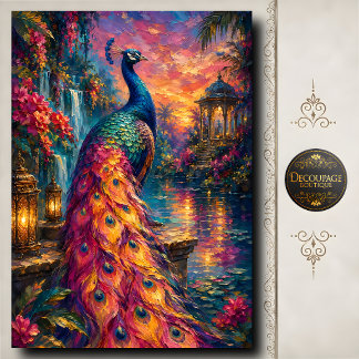 Papier Mousseline Jardin de Lanterne Paon Coucher de Soleil Decoupag