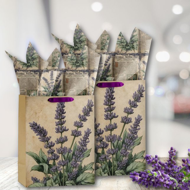 Papier Mousseline Jardin de lavande vintage (Vintage Chic Lavender Tissue Paper for Gift Wrapping, Mother's Day)