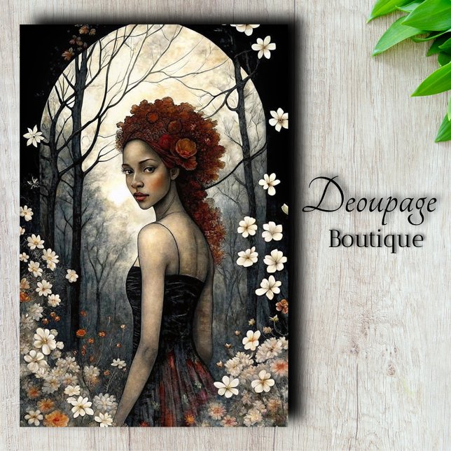 Papier Mousseline Jardin de nuit Reine Lune Beauté Dogwoods Decoupa (Night Garden Queen - Moonlit Beauty Among Dogwoods Decoupage Tissue Paper)